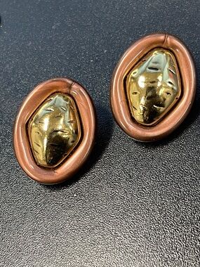 Vintage Gold and Copper Oval Clip-On Earrings-D4